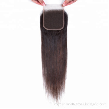Brazilian Straight Human Hair Closure  4*4 human hair closure  Pre Plucked With Baby Hair middle brown swiss lace